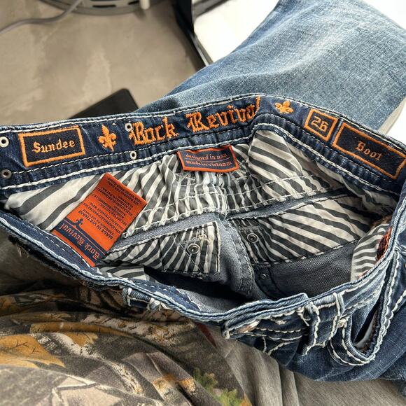 VTG y2k Womens Low Rise Rock Revival Medium Wash Blue Denim Sundee Bootcut Jeans - Picture 4 of 8